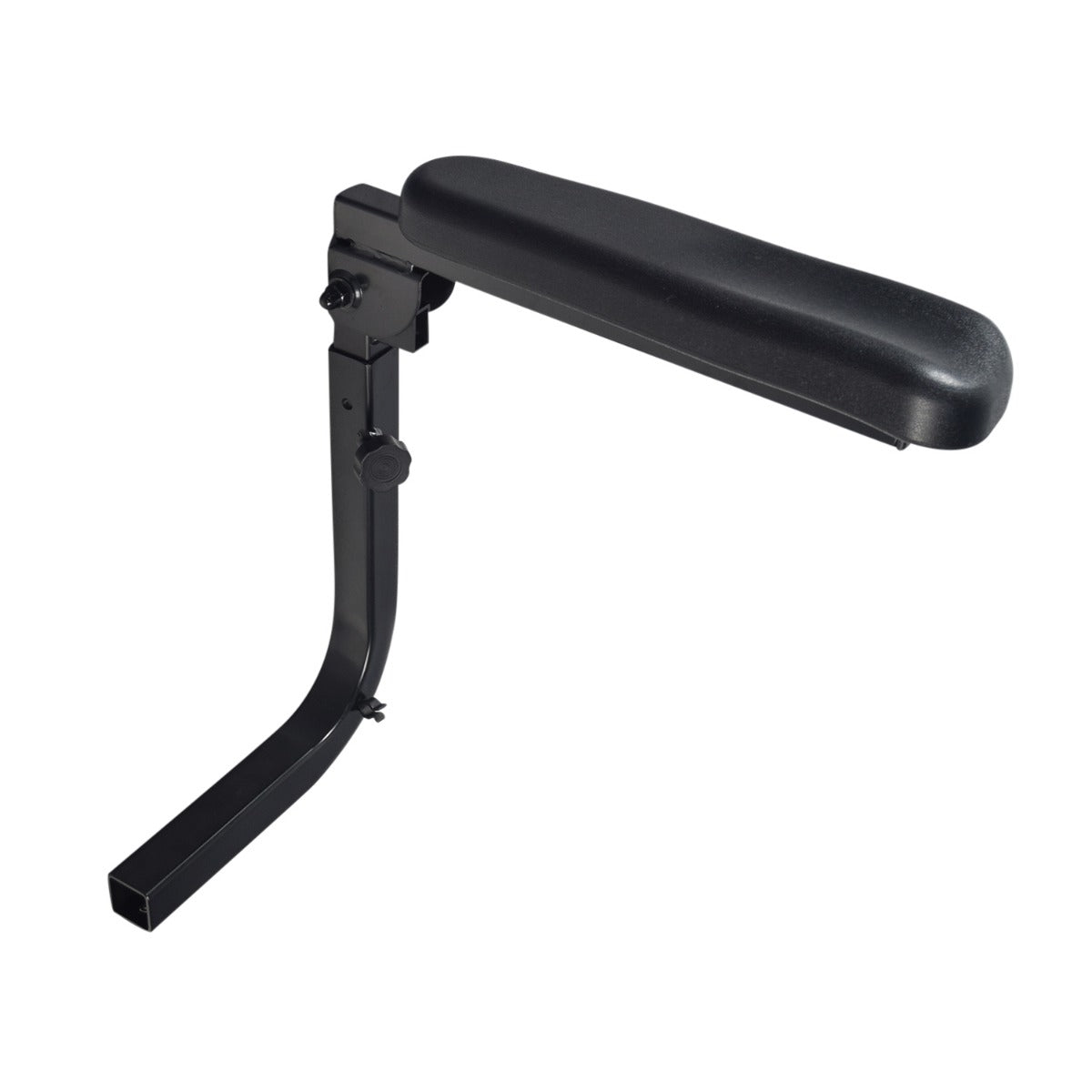 Armrest Assembly for Drive Medical Trident HD, featuring a padded, adjustable black vinyl armrest with steel brackets, shown on a white background.