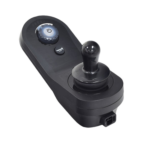 LiNX Joystick for Drive Medical Trident HD & Titan AXS Power Chairs, featuring an ergonomic design with knobs, buttons, and a prominent black lever for user-friendly control.