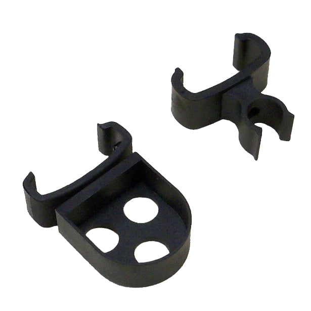 Cane Holder for the Drive Medical Nitro Rollator, shown as a black plastic clip with holes, designed to securely attach a cane to the rollator frame.