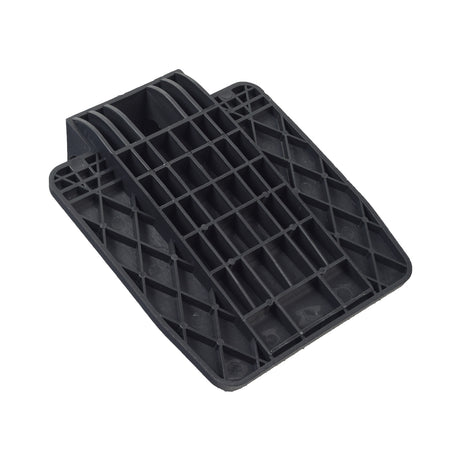 Universal Footplate for the Drive Medical Blue Streak Wheelchair, a black plastic tray with many square holes, designed to fit either side of the footrest assembly for enhanced grip and safety.