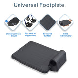 Universal Footplate for the Drive Medical Blue Streak Wheelchair shown in close-up, featuring a textured black surface and a rectangular shape with a central hole for secure attachment.