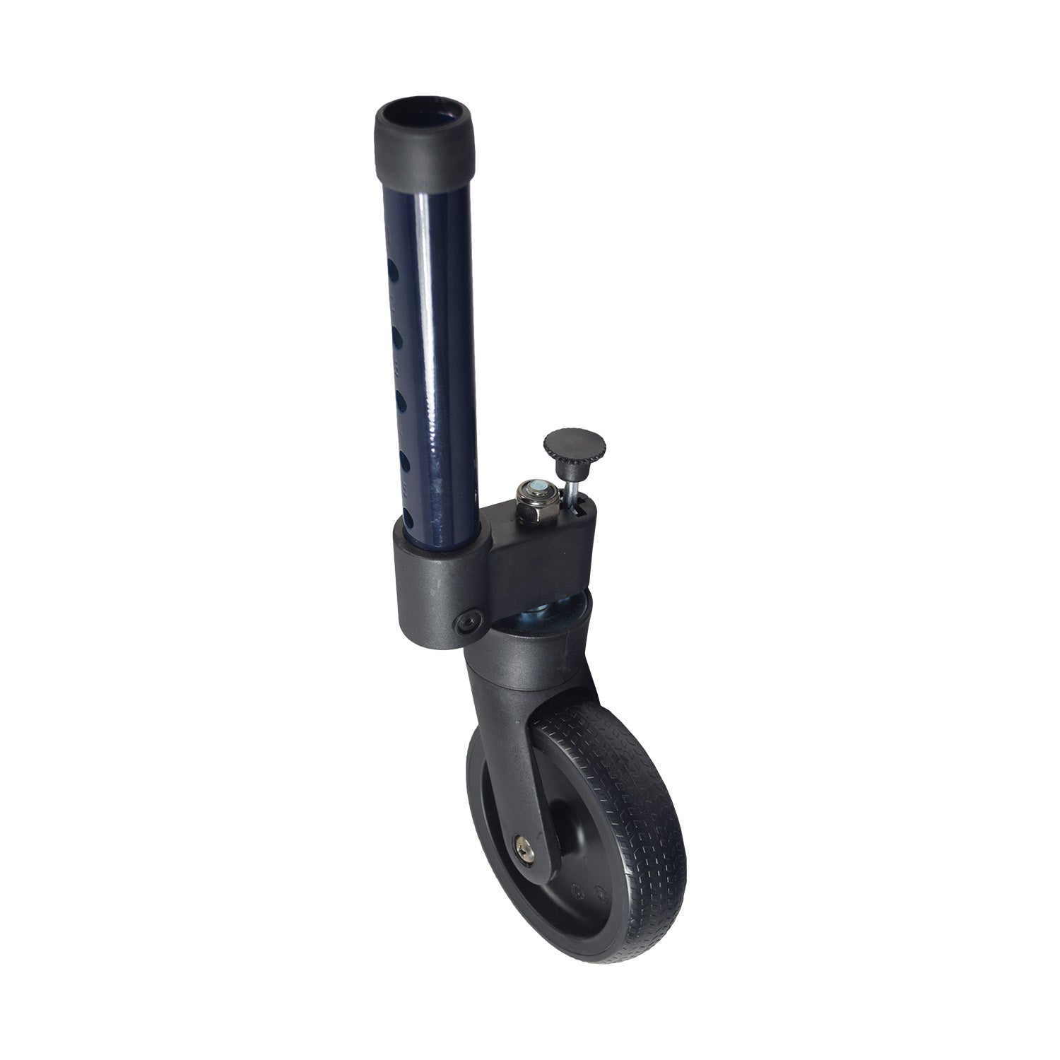 5 Front Swivel Wheel Assembly for the Drive Medical Clever-Lite (10230) & Clever-Lite Junior (10230J), featuring a close-up of the black wheel with a visible blue tube and nut.