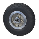 9 Rear Wheel Assembly for the Drive ZooMe 3, featuring a silver rim and a 9 tire with shallow grooves, designed for concrete surfaces. Includes inner tube, angled valve stem, spacer, and pre-installed bearings.