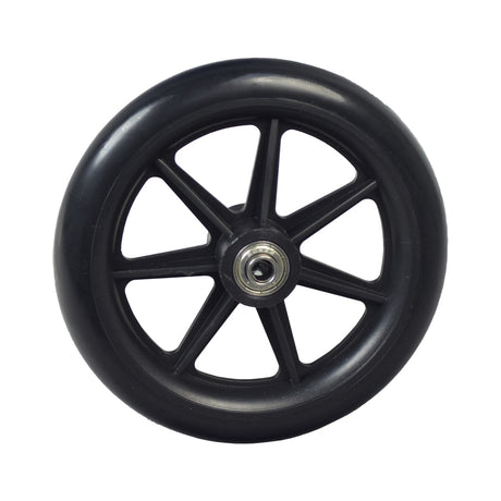 6 Front Wheel for the Drive Medical Adjustable Height Rollator (RTL10261) with 2M Prefix, showcasing a close-up of the black wheel with a silver center, designed for rollator compatibility.