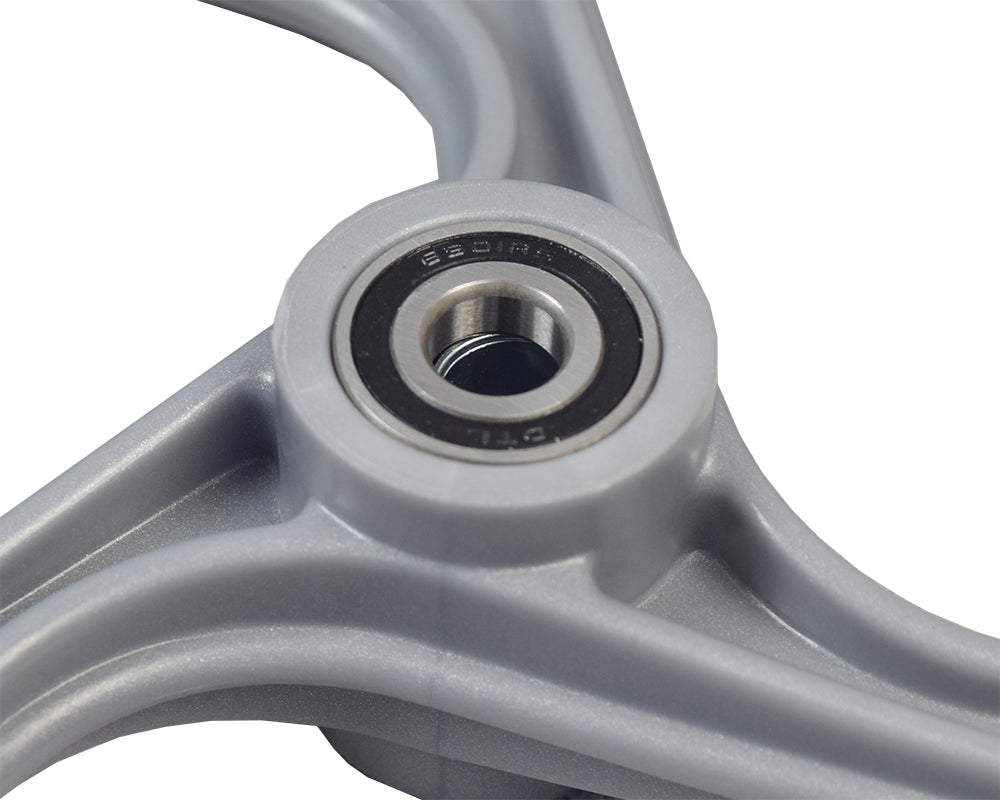 Close-up of the 10 Front Wheel for Drive Medical Nitro Duet & F-22 Rollators, featuring a metal bearing and a 3-spoke rim, specifically designed for rollators with serial numbers 2A1606301542 and higher.