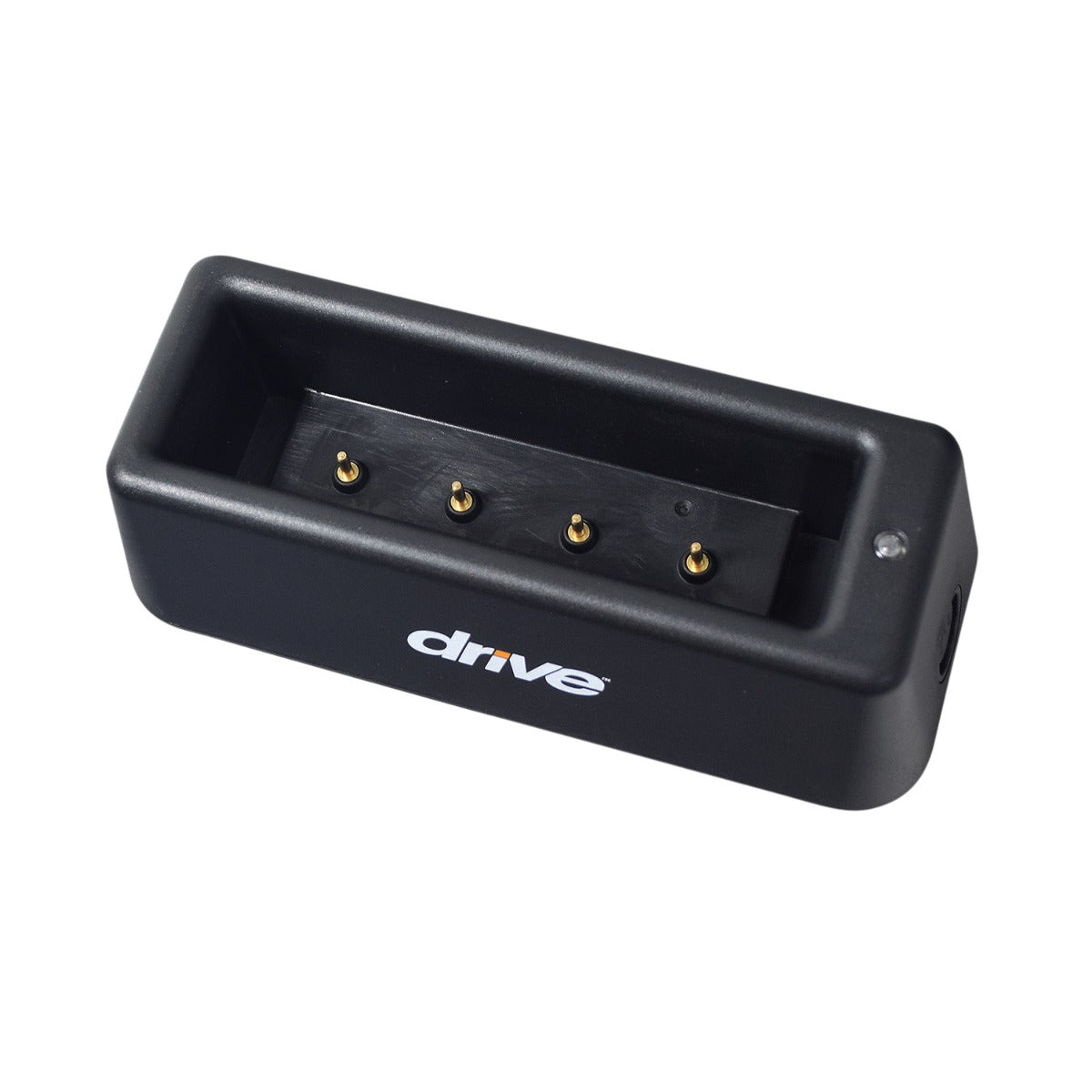 External Docking Station for Drive ZooMe Flex & Auto-Flex Scooters, featuring a black rectangular device with multiple gold plugs and an LED light for charge indication.