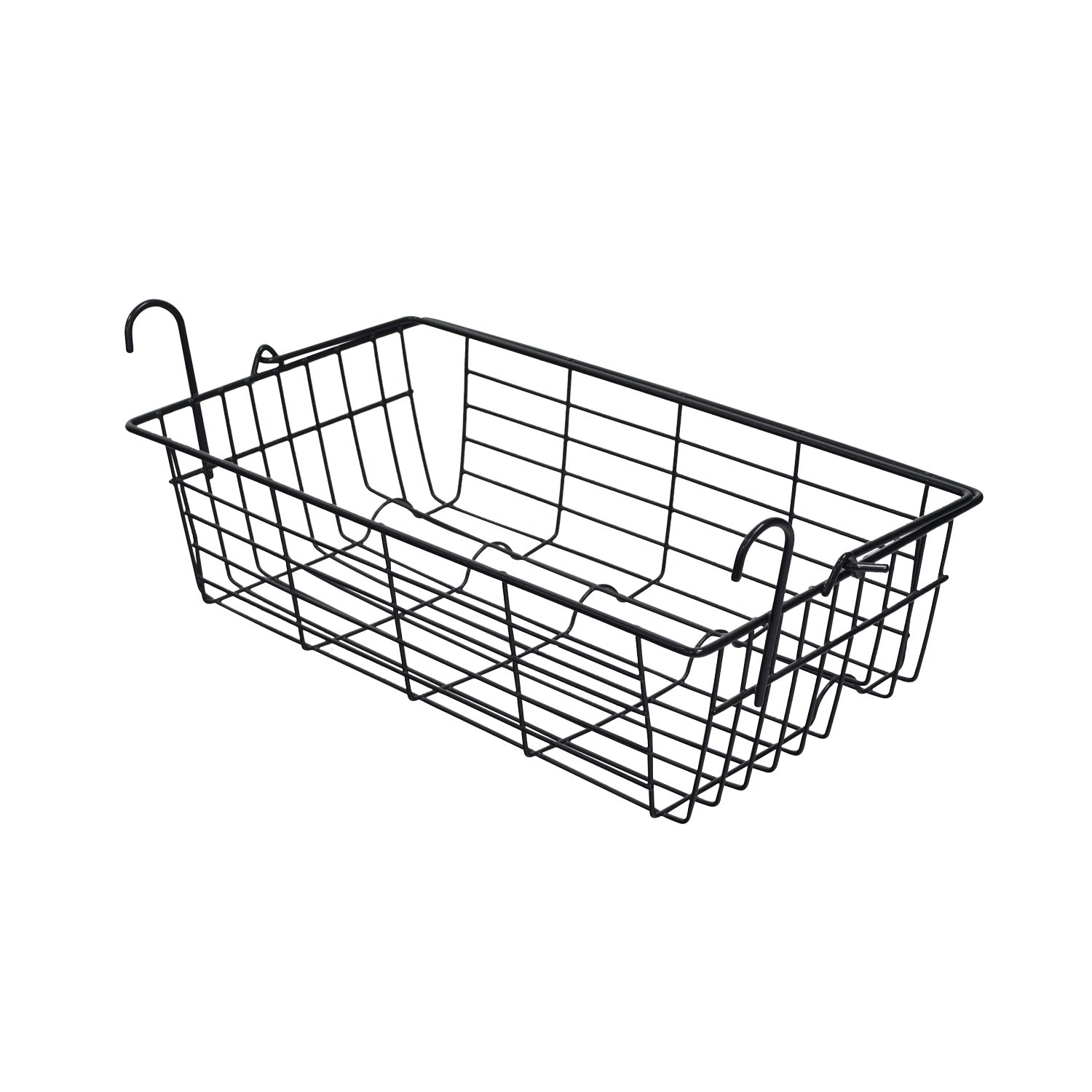 Black wire basket with hook, designed for the Drive Medical Durable 4-Wheel Rollator with 7-1/2 Casters (10257); ideal for carrying personal items while using the rollator.