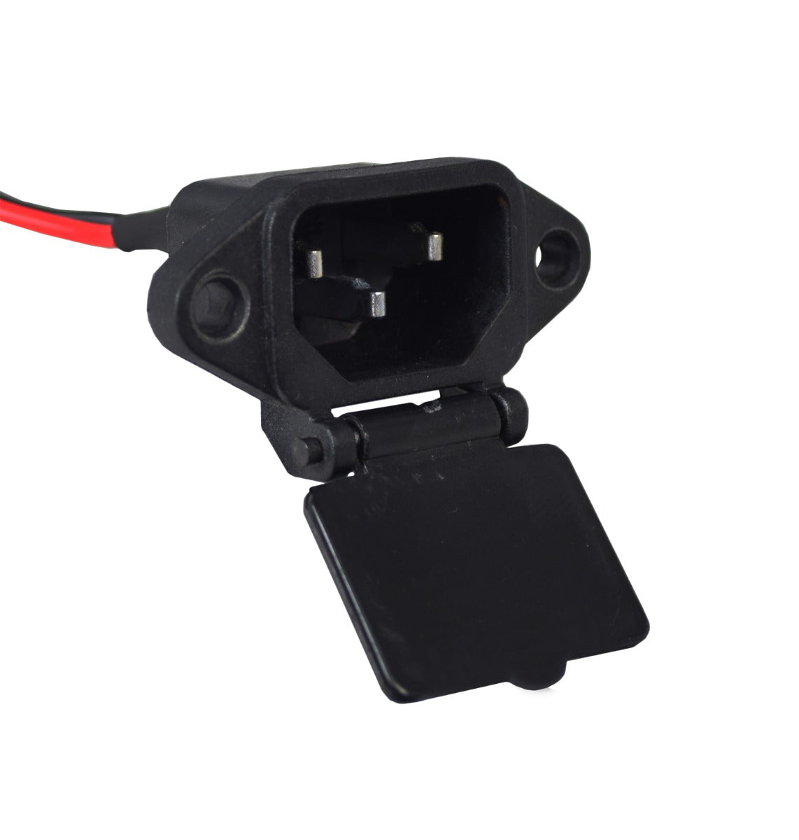 Charger Port for the Drive Medical ZooMe R3 (R318CS), featuring a black plug with a red wire and silver tips, essential for maintaining your scooter or power chair's functionality.