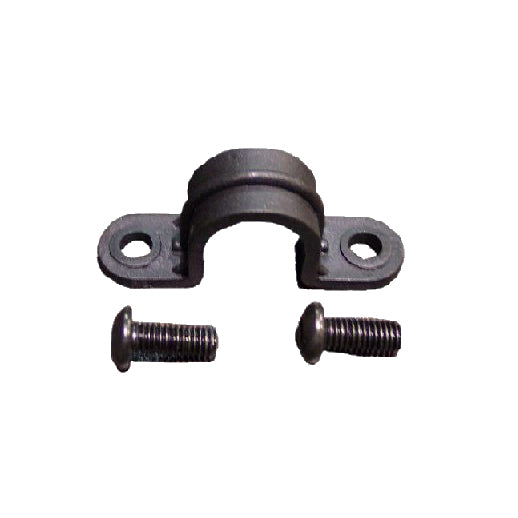 Seat Brackets & Hardware for the Drive Medical Go-Lite Bariatric Steel Rollator (10215) (Set of 3) showing a metal pipe clamp, screws, and a black metal object with a bolt and nut.