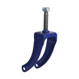 Blue Fork for the Drive Medical Durable 4-Wheel Rollator with 7-1/2 Casters (10257), featuring a blue plastic fork with a metal handle and attached bolt, close-up views highlight its components.