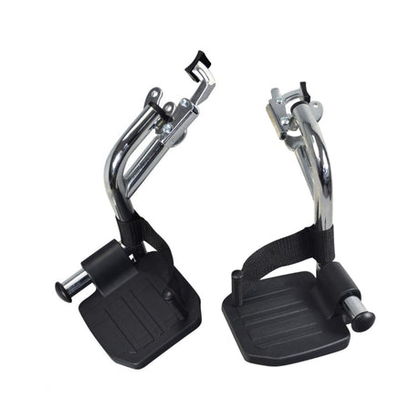 Swing Away Footrest for the Drive Medical Viper JR (Set of 2) showing black foot pedals with straps and metal supports for wheelchair compatibility.