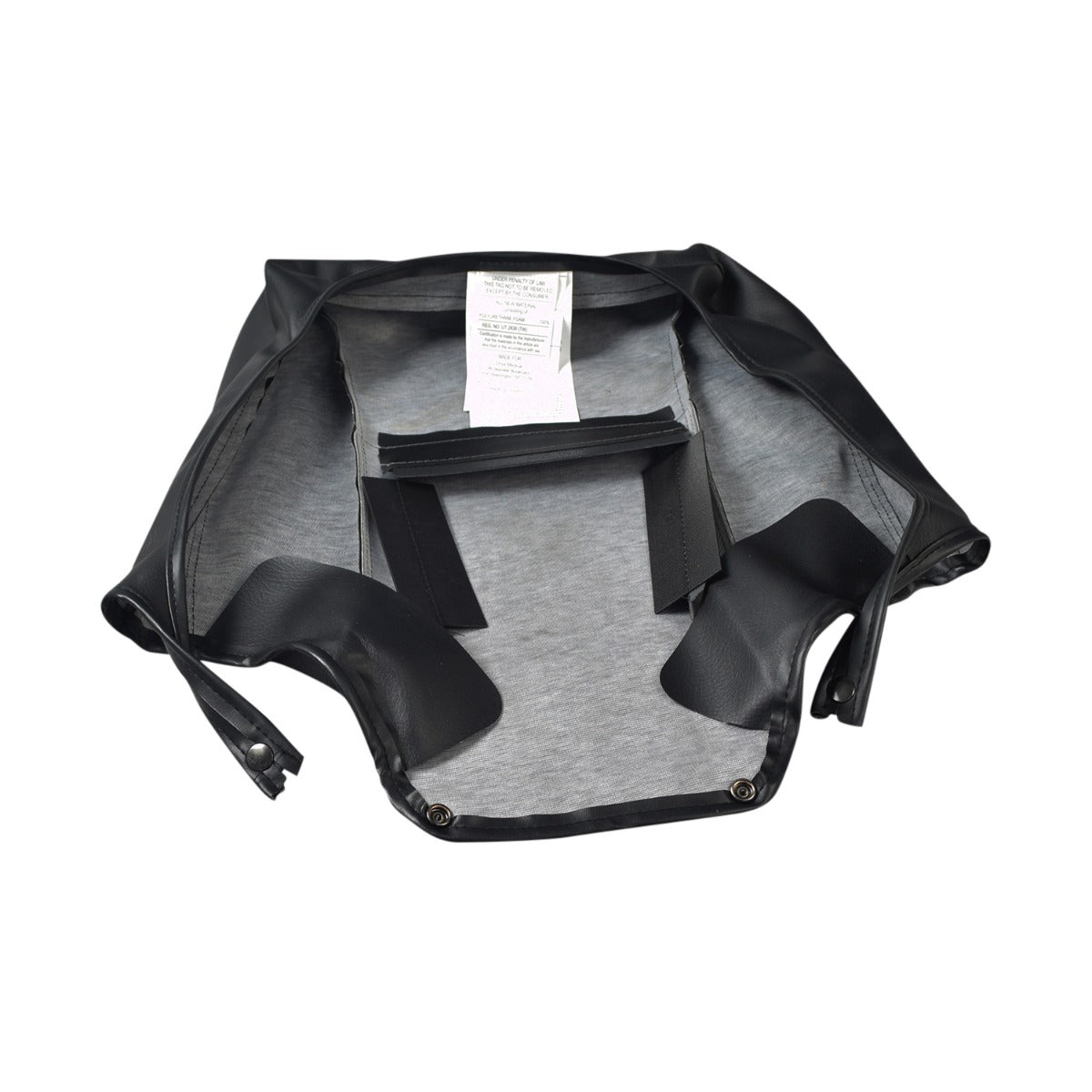 17.5 Black Vinyl Seat Base Cover for Drive Medical Phoenix HD Series, featuring a white label on its surface. Ideal for maintaining your scooter or power chair's comfort and functionality.