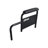 Left Desk Length Armrest Assembly for Drive Medical Silver Sport Wheelchairs, featuring a sturdy steel frame with a soft upholstered pad and a black handle, designed for both Silver Sport 1 and 2 models.