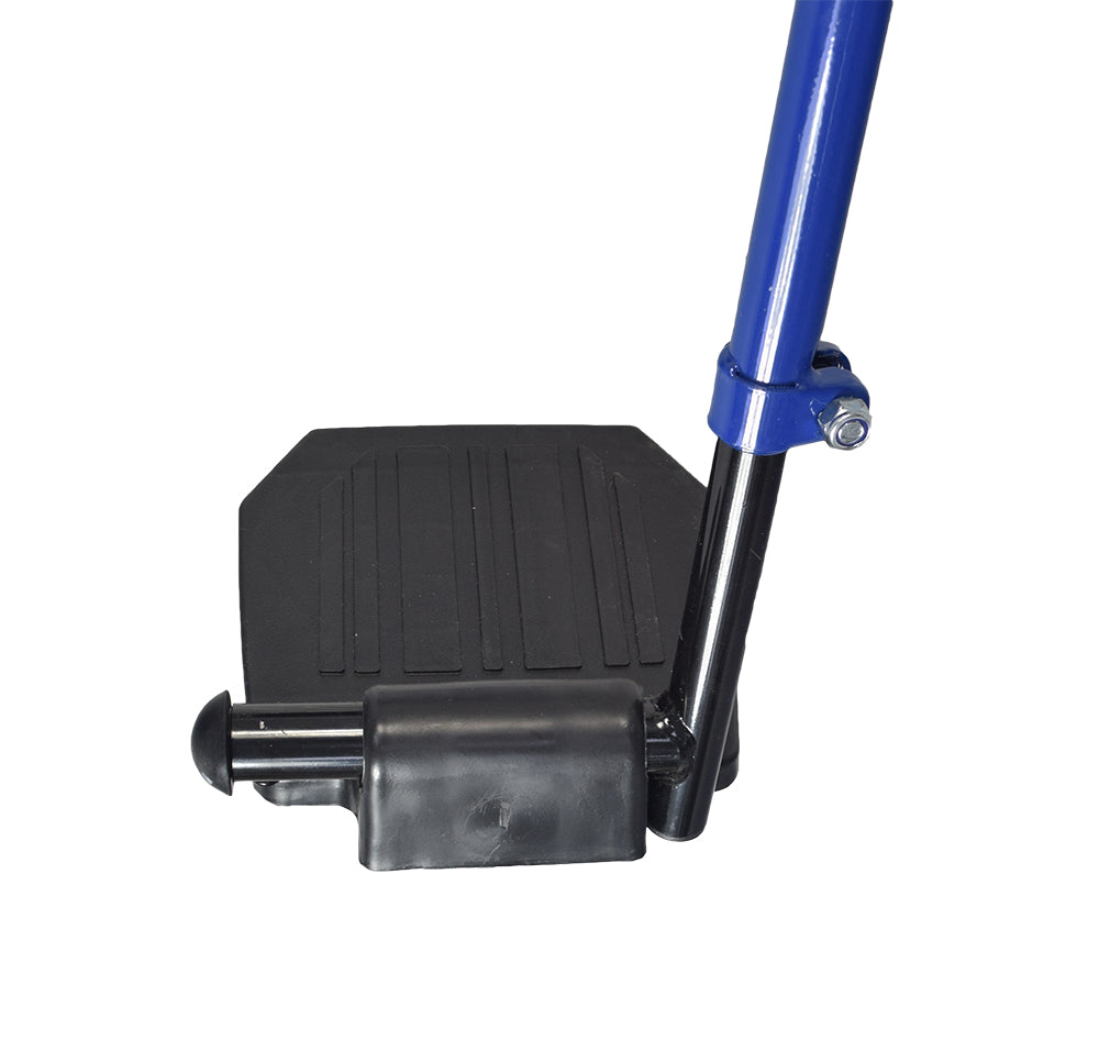 Footrest for the Drive Medical Blue Streak Manual Wheelchair (Set of 2) (Blemished), featuring blue and black footrests with minor cosmetic scuffs on the mounting bracket and lever.