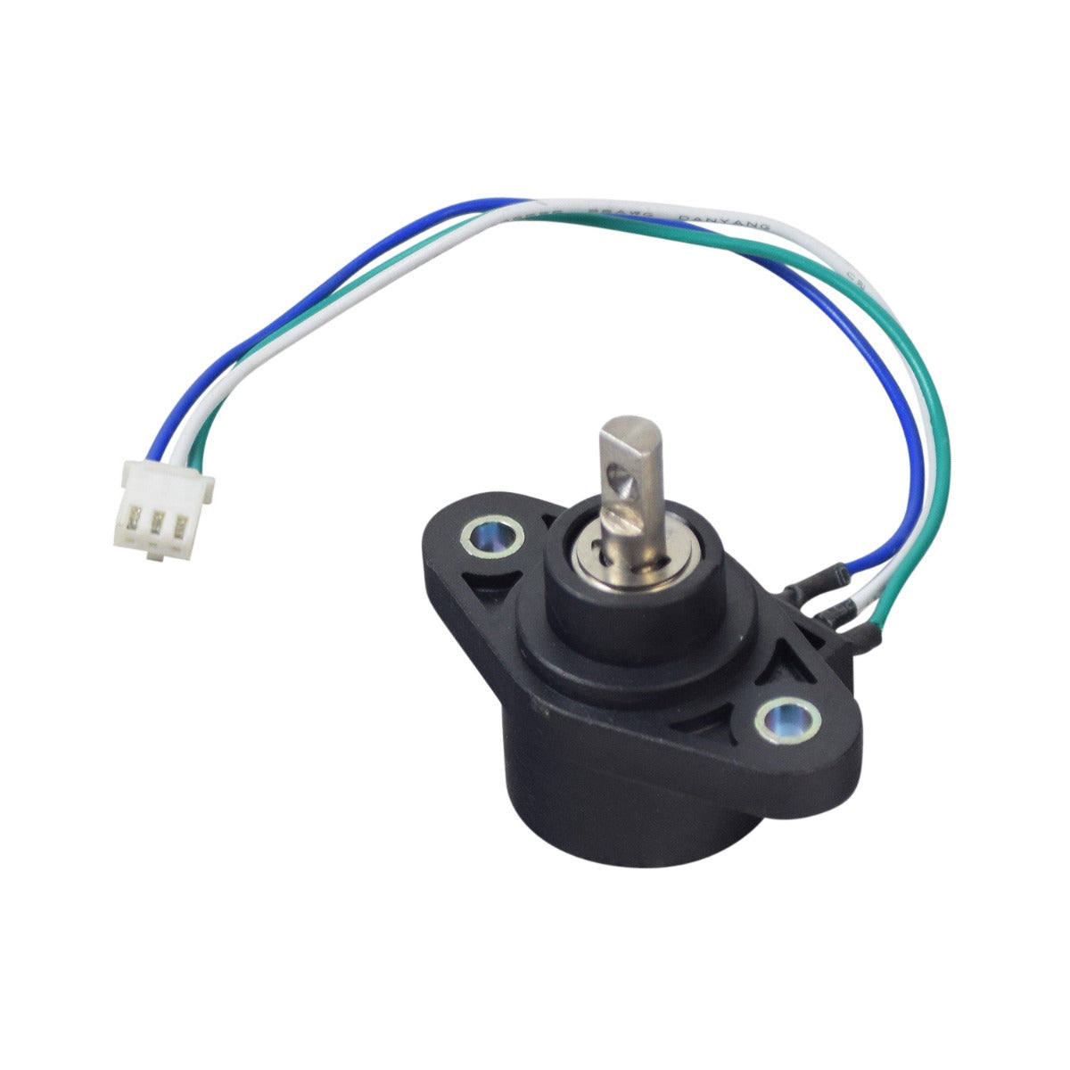 Throttle Potentiometer for the Drive Medical ZooMe Auto-Flex Scooter, shown as a black and white electrical device with wires, essential for resolving jerky motion issues in the mobility scooter.