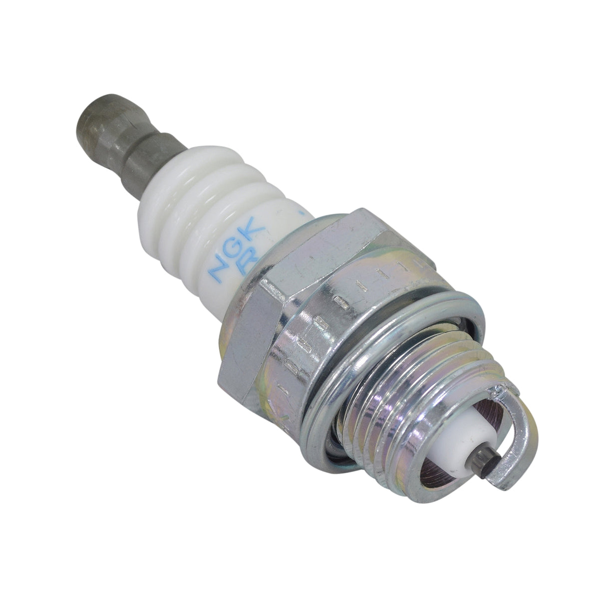 NGK BPMR6A/BPMR7A Spark Plug for 97cc 2.8 Hp Engines, featuring a white tip and terminal nut, ideal for small gasoline engines, replacing BPMR6A for optimal performance.