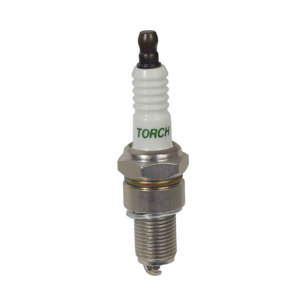 Spark Plug for the Predator 212cc 6.5 HP Engine, featuring a white and green tip, metal body, and threaded base. Ideal for small gas engines like mini bikes and generators.