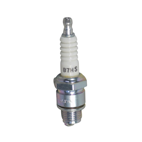 B7HS Spark Plug for Modern Lambretta Scooters, featuring a close-up of the white and silver spark plug. Designed for 50cc models like Uno50 and Due50, not vintage Lambretta models.