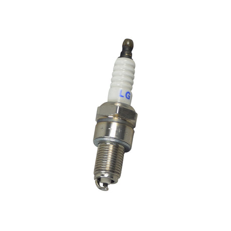 F7TC Spark Plug for Predator 224cc 6.6 HP Go-Kart Engine, featuring a white and black tip, shown in a close-up image highlighting its detailed construction.