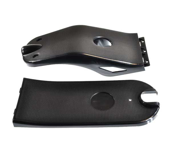 Black Deck with Kicktail for eZip 400 electric scooter, featuring a black plastic surface with multiple holes and a close-up view showcasing its detailed construction.