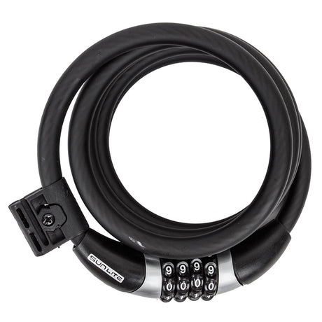 Defender Cable with Integrated Combination Lock: A sturdy black bike lock featuring a secure combination mechanism, perfect for safeguarding bicycles and scooters.