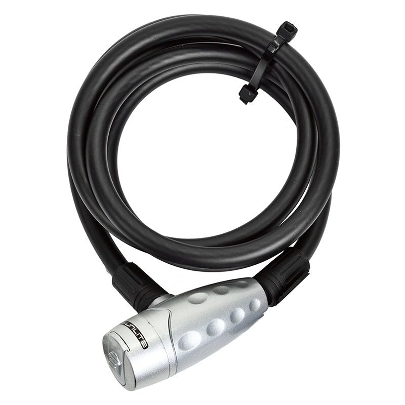 Close-up of the Defender Cable with Integrated Lock, showing a robust black cable attached to a secure lock mechanism, ideal for securing bikes and scooters.