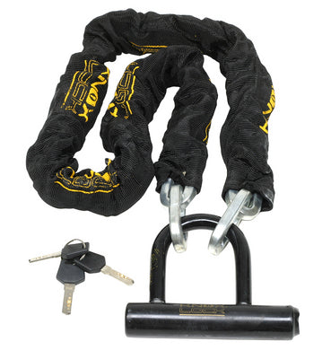 Defender Mini-U Cable with U-Lock featuring a black bike lock, accompanying keys, and a secure cable. Ideal for bikes and scooters, providing robust security from Sunlite.