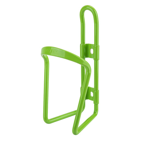 Delta Alloy Bottle Cage displayed as a green plastic bottle holder, showcasing its simple, tube-mounted design for secure water bottle storage on bikes.