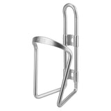 Delta Alloy Bottle Cage: a silver metal holder with a sleek, traditional tube-mounted design, made from durable aluminum alloy, ideal for securely holding water bottles on bikes.