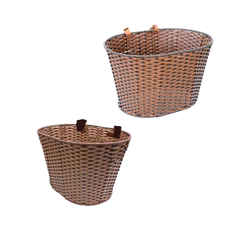 Close-up of the Deluxe Rattan Basket, showcasing its wicker design. Ideal for bikes and scooters, this Sunlite accessory combines practicality and style for versatile storage solutions.