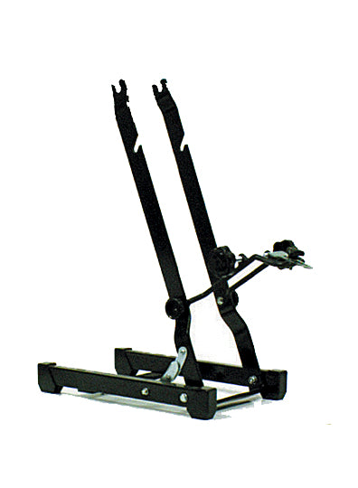 Deluxe Wheel Truing Stand with a sturdy build, featuring a handle for easy maneuverability. Ideal for maintaining bike and scooter wheels, making it a practical accessory for various vehicles.