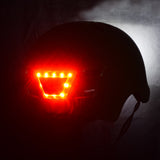 Dual Light-up Helmet for Bikes & Scooters featuring a sturdy hardshell exterior, white 3-LED headlight, red 10-LED taillight, and a USB charging port.