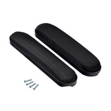 Desk Length Fabric Armrest Pads for Drive Wheelchairs and Transport Chairs (Pair), showing two black rectangular pads with screws, designed to fit various Drive Medical wheelchairs and transport chairs.