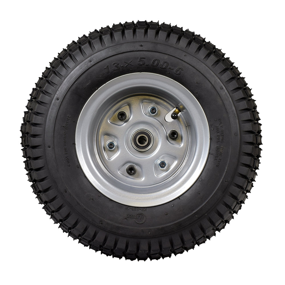 Razor Dirt Quad Front Wheel Assembly (Versions 1-18), featuring a black tire with a silver rim. Includes tire, tube, and rim; designed for Razor Dirt Quad, but discontinued.