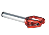 AO Diamond V2 Fork HIC/SCS features a close-up of a red and silver handle with a screw, showcasing the strong fork arms and sturdy M16 steel top screw.