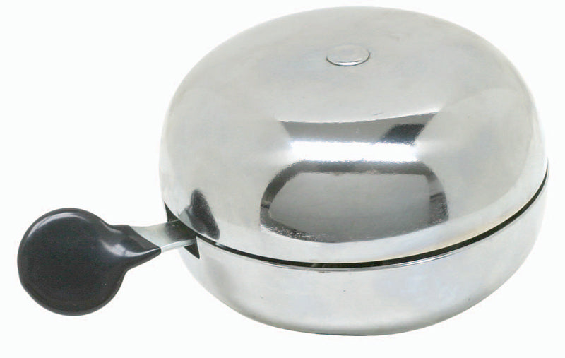 Ding-Dong Handlebar Bell, a silver bell with a handle, perfect for bikes or scooters, enhancing auditory safety and style.