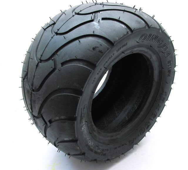 13x6.5-6 Pocket Bike Tire with central hole and prominent treads, compatible with various pocket and super pocket bikes.