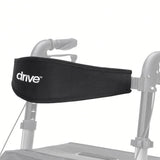 Black padded backrest with white Drive logo for the Drive Medical Compact Folding Rollator (RTL10288BK), shown mounted between the rollator's handle posts - part RTL10288BK-30