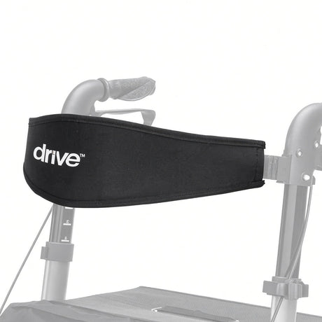 Black padded backrest with white Drive logo for the Drive Medical Compact Folding Rollator (RTL10288BK), shown mounted between the rollator's handle posts - part RTL10288BK-30