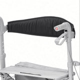 Rear view of the black padded backrest installed on the Drive Medical Compact Folding Rollator (RTL10288BK), curving above the seat between the handle posts - part RTL10288BK-30