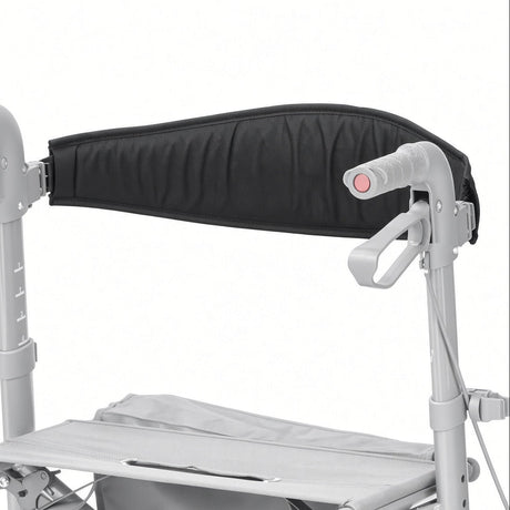 Rear view of the black padded backrest installed on the Drive Medical Compact Folding Rollator (RTL10288BK), curving above the seat between the handle posts - part RTL10288BK-30
