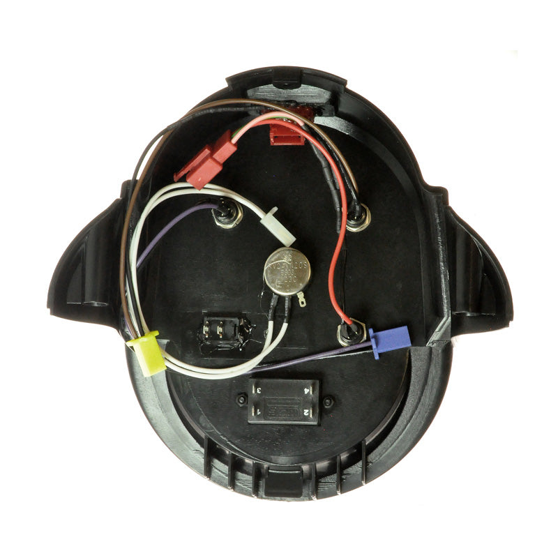 Console Face Plate Assembly for the Drive Gladiator GT (GT807/GT808) Mobility Scooter, featuring a black round faceplate with wires, speed potentiometer, knob, horn button, light button, hazard switch, and battery level meter.