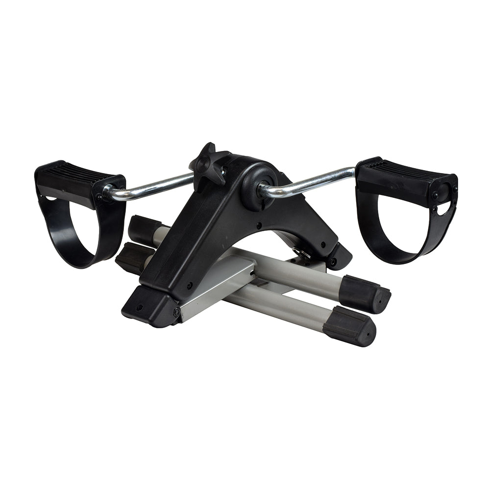 Folding Exercise Peddler with Electronic Display, featuring a black and silver design, adjustable tension screw, and compact foldable frame, ideal for leg and arm exercises.