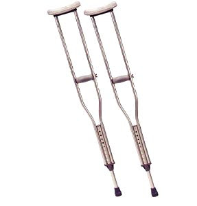 Drive Medical 10402-1 Aluminum Crutches for Tall Adults (5'10 - 6'6) featuring rubber handles, adjustable handgrips with wing-nuts, and non-skid tips for stability, shown in close-up detail.