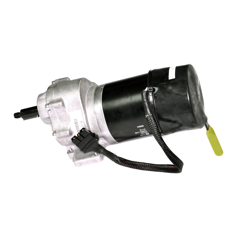 Drive Motor Assembly for the Jazzy 614HD, showcasing a black and silver electric motor with attached cables and components, including a gearbox and motor brake, as part of a complete assembly kit.