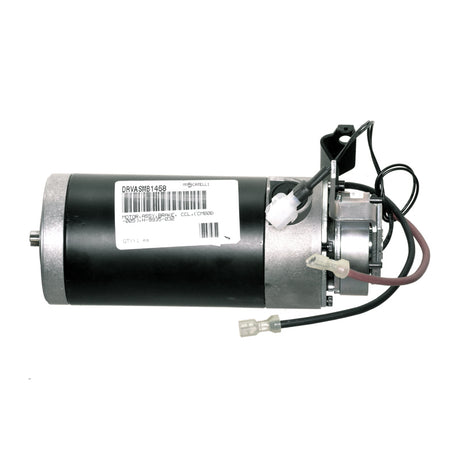 Drive Motor Assembly (CM80B-005) for Pride Legend (SC3000/SC3400) scooter, featuring a close-up of the black and silver motor with visible wires, motor brake, and mounting bracket.