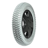 14x3 (3.00-8) Foam Filled Drive Wheel Assembly for Invacare TDX SI and TDX SI-2 Power Wheel Chairs, featuring a close-up of the tire's tread and part of the black rim.