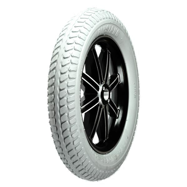 12-1/2x2-1/4 Drive Wheel Assembly for the Shoprider FPC Folding Power Chair, showing a close-up of a white tire with a black rim, designed for seamless integration with the power chair.