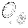 Black and white line drawing of a flat free drive wheel assembly for Jazzy 1105/1115 Power Chairs, featuring a 14 x 2.125 tire with a black mag rim and insert drive wheel.