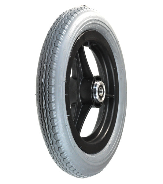 12-1/2x2-1/4 Foam-Filled Drive Wheel Assemblies for Invacare At'm and At'm QT Power Chairs (Set of 2), featuring a black rim and durable synthetic rubber tire, designed for flat-free performance.